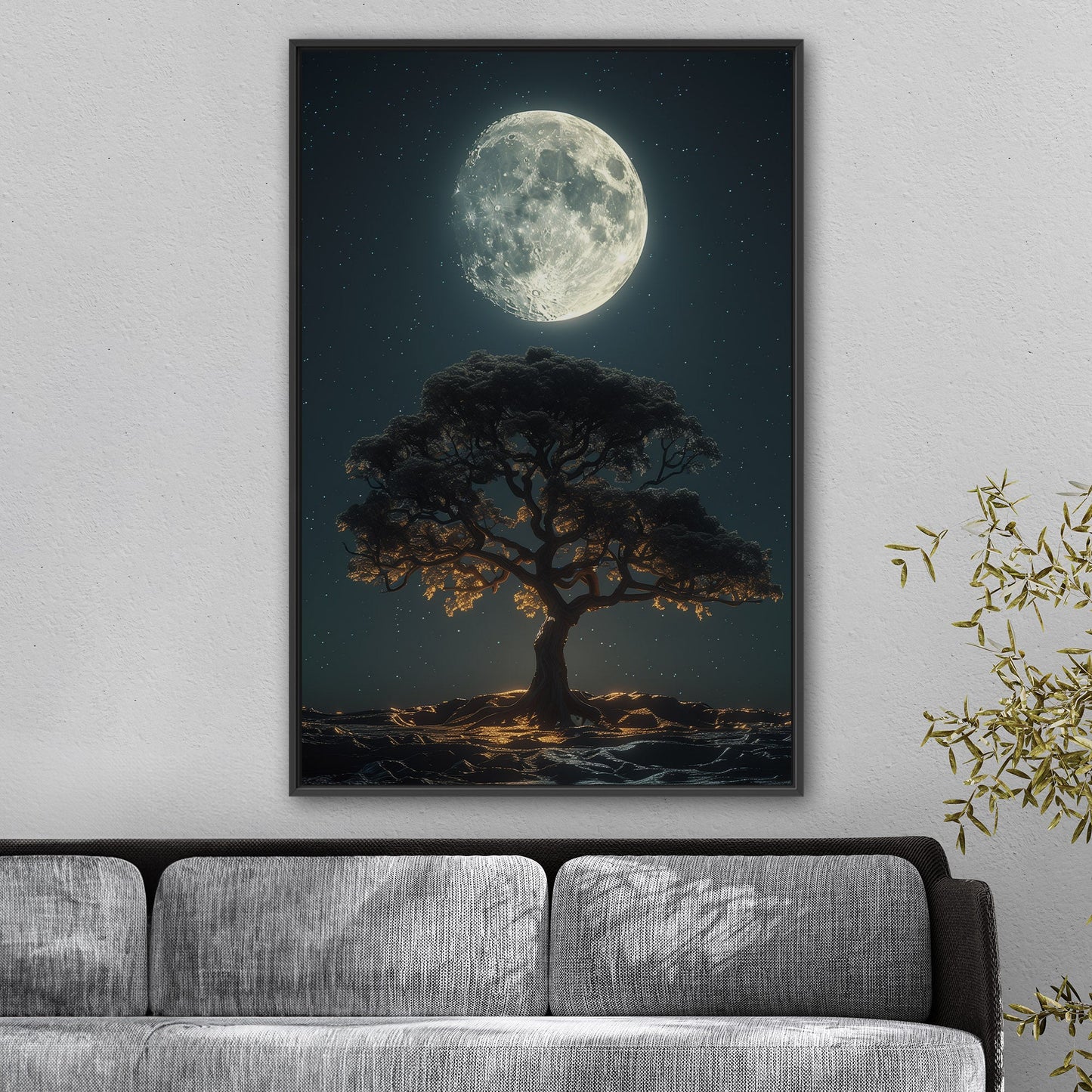 Perfect Isolated Tree with Moon at Night - Moonlit Serenity