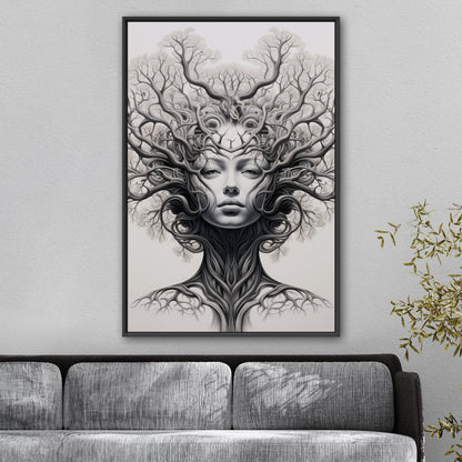 Sleek black and white tree artwork, elegance - Botanical Noir