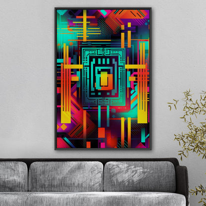 Retro Art Deco Inspired Abstract Digital Render - Neon Galactic Rhythm