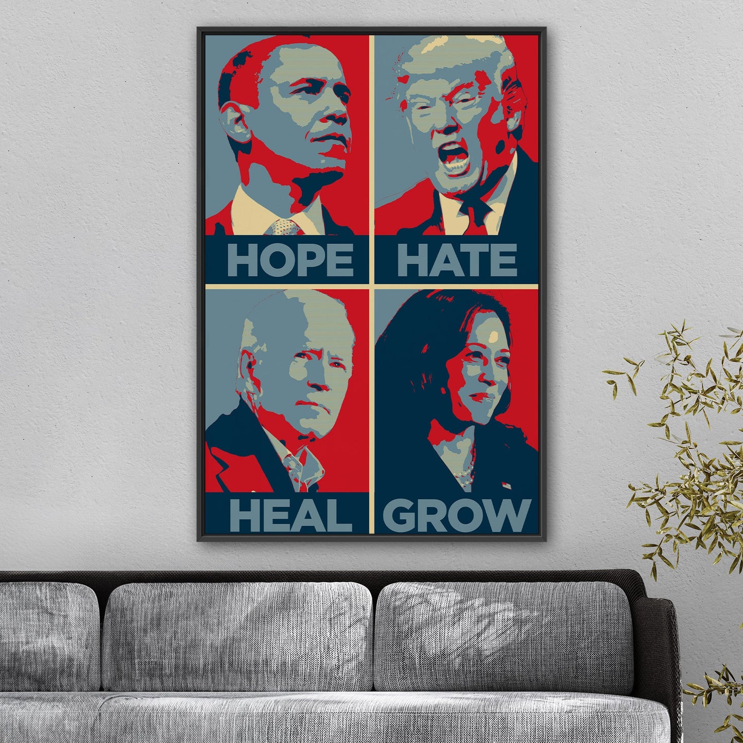 Obama, Trump, Biden, Harris - Hope, Hate, Heal, Grow Hope-style Poster 2024 Presidential Election