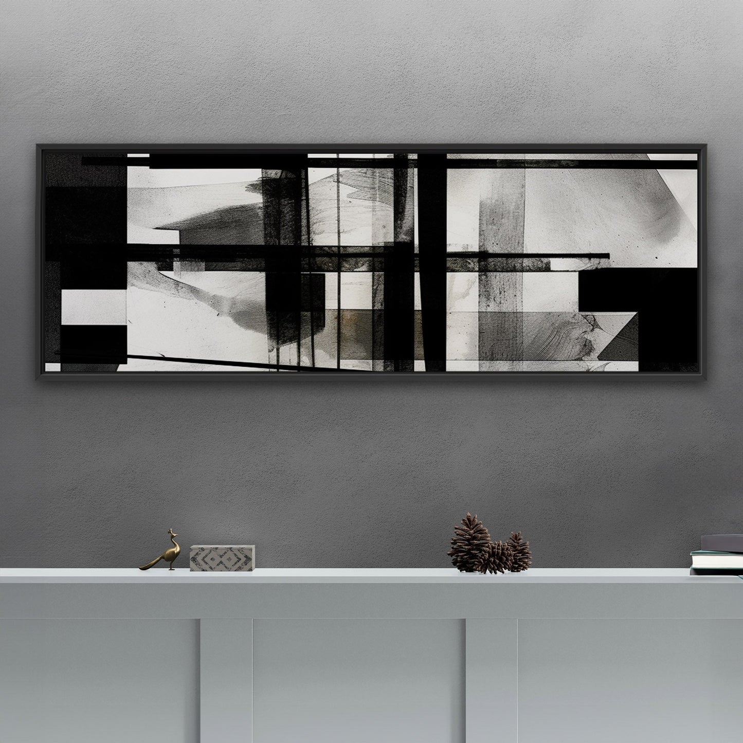 Black and White Geometric Abstract Painting - Sleek Geometry: Monochrome Dreams