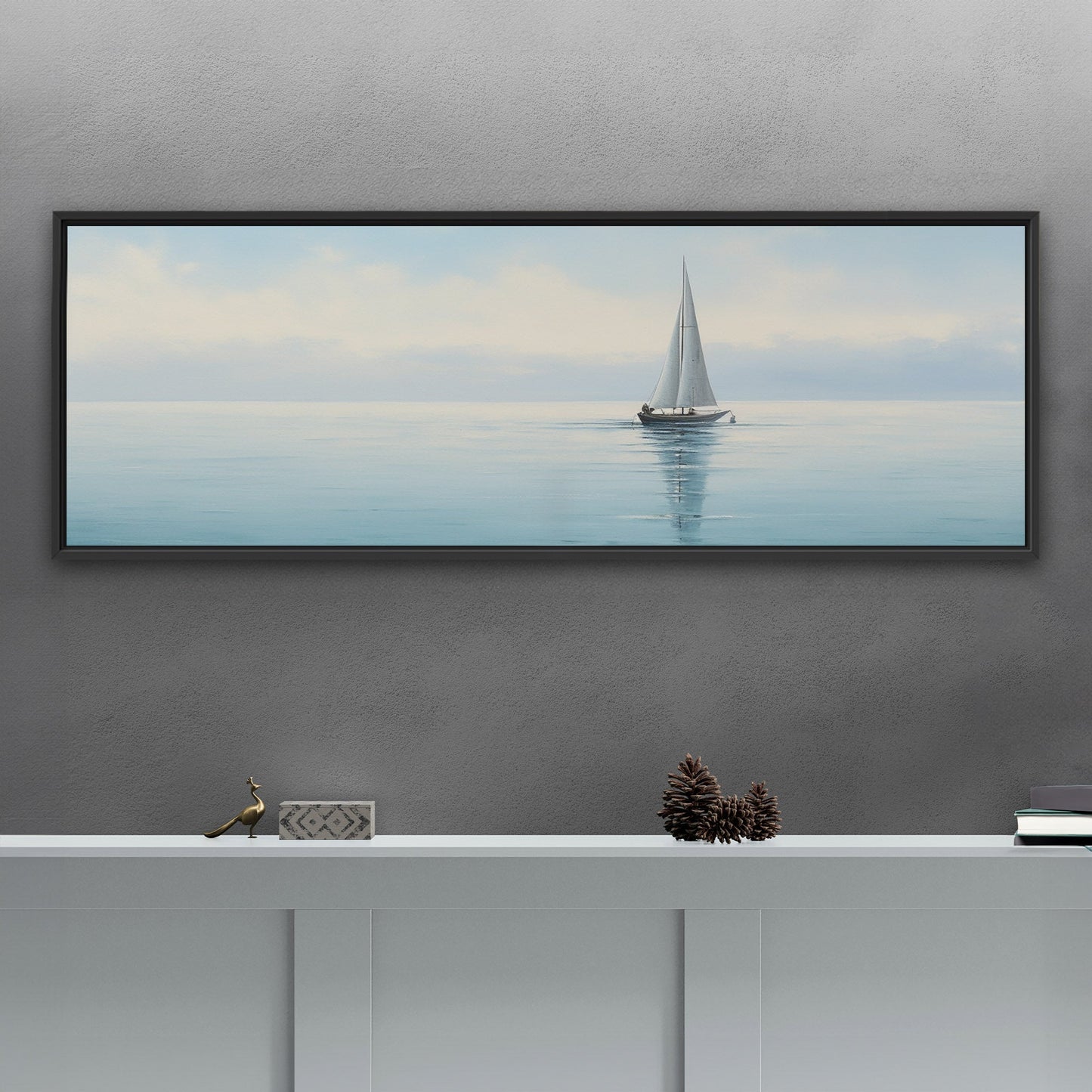 Tranquil seascape with solitary sailboat - Peaceful Horizon