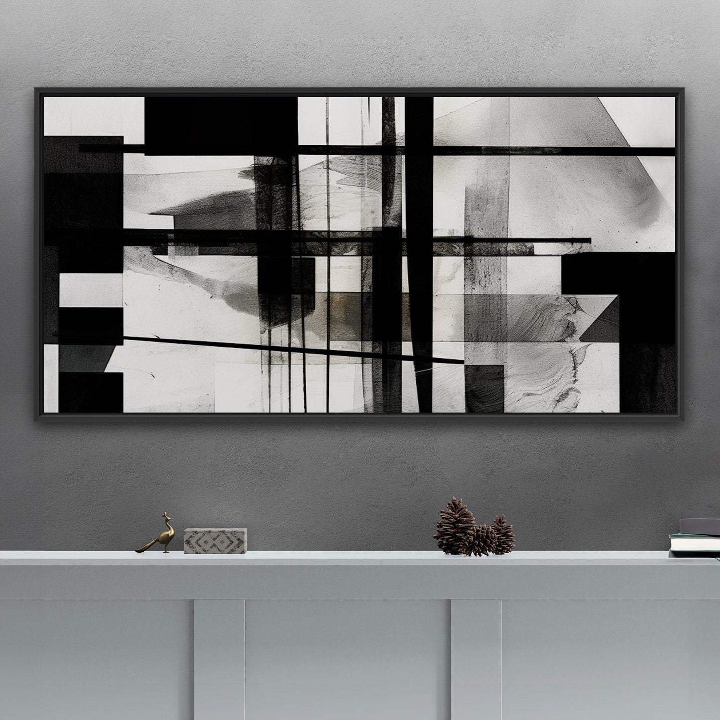 Black and White Geometric Abstract Painting - Sleek Geometry: Monochrome Dreams