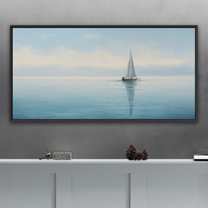 Tranquil seascape with solitary sailboat - Peaceful Horizon