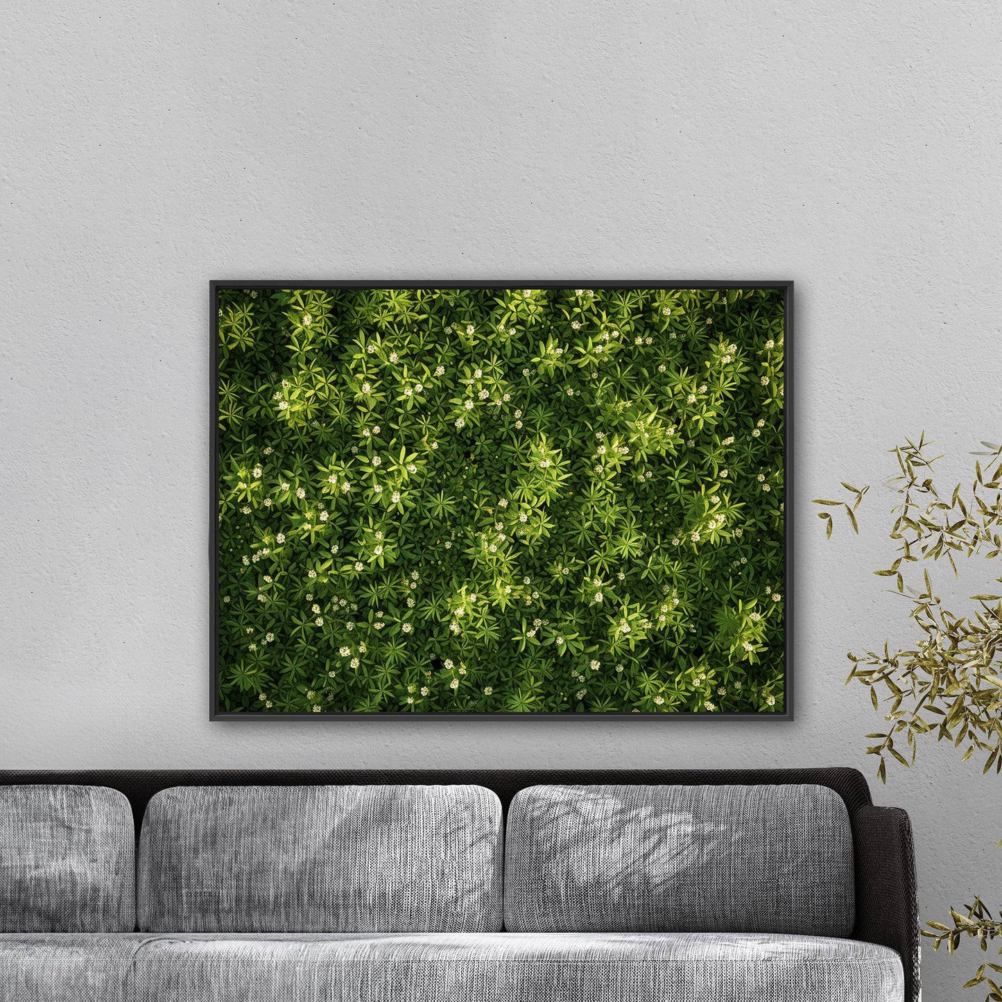 Stunning wall art with lush greens and tiny wildflowers - Enchanted Oasis