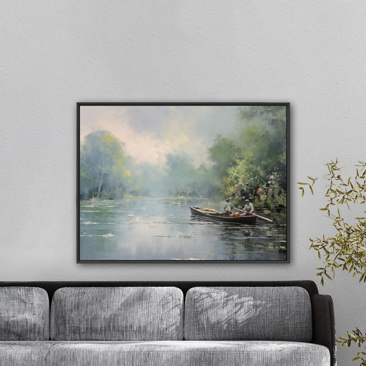 Oil Paint of Lake and Fisherman - Summer Bliss