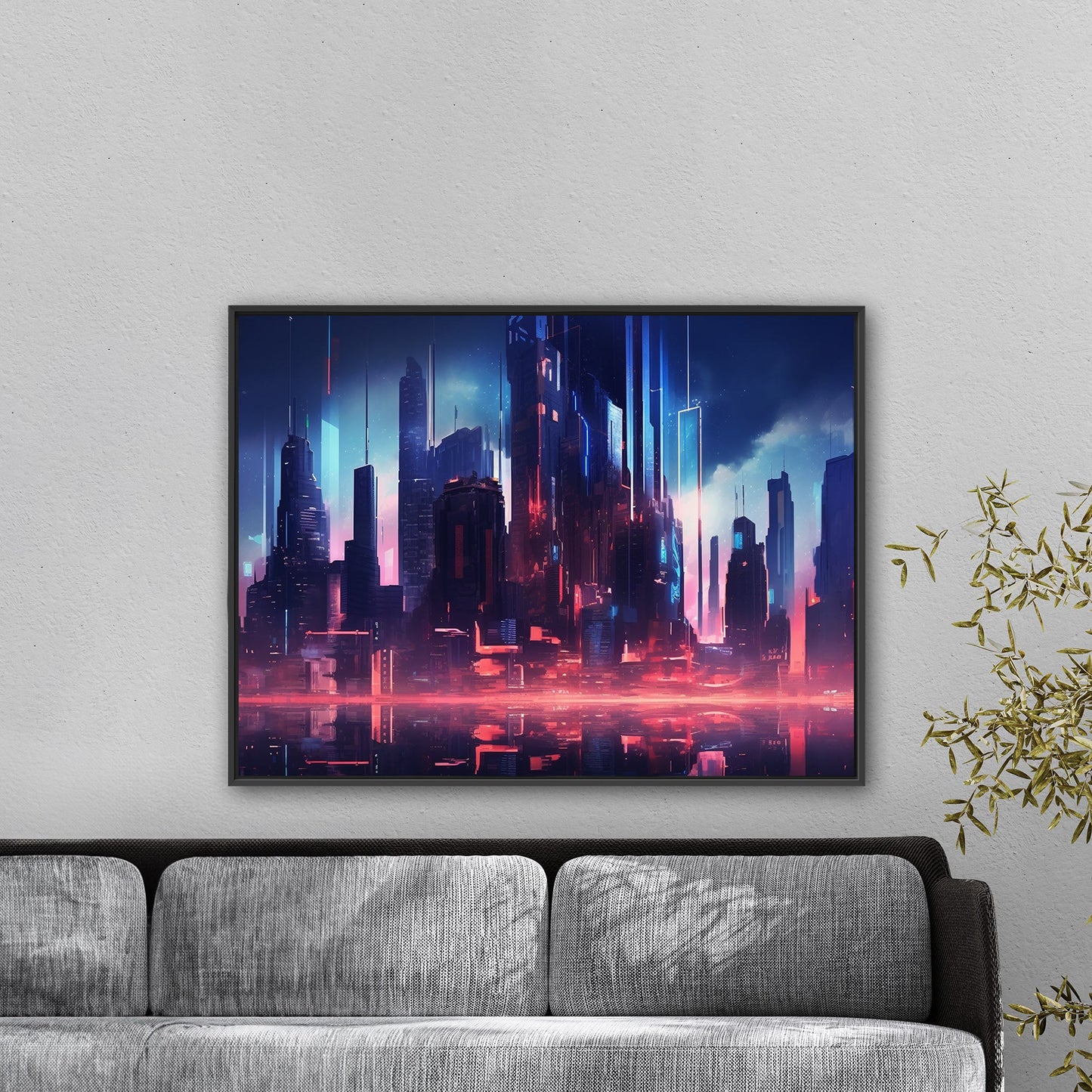 Cityscape Painting of Futuristic Skyline - Neon Cyber Cityscape