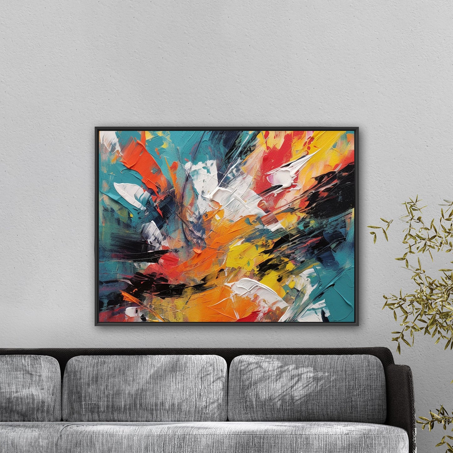 Abstract Oil Painting in Bright Colors - Vivid Burst of Abstract Energy