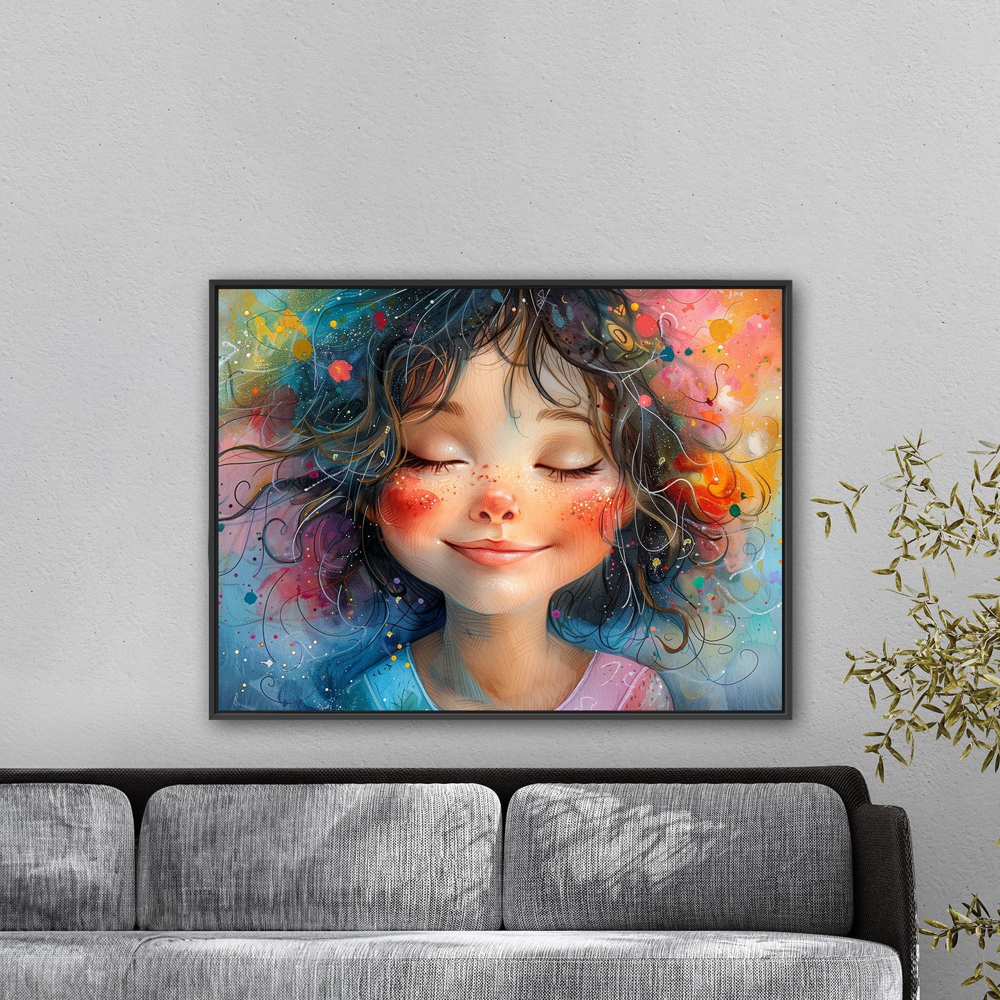 Digital art watercolor style portrait of a smiling child - Watercolor Whimsy