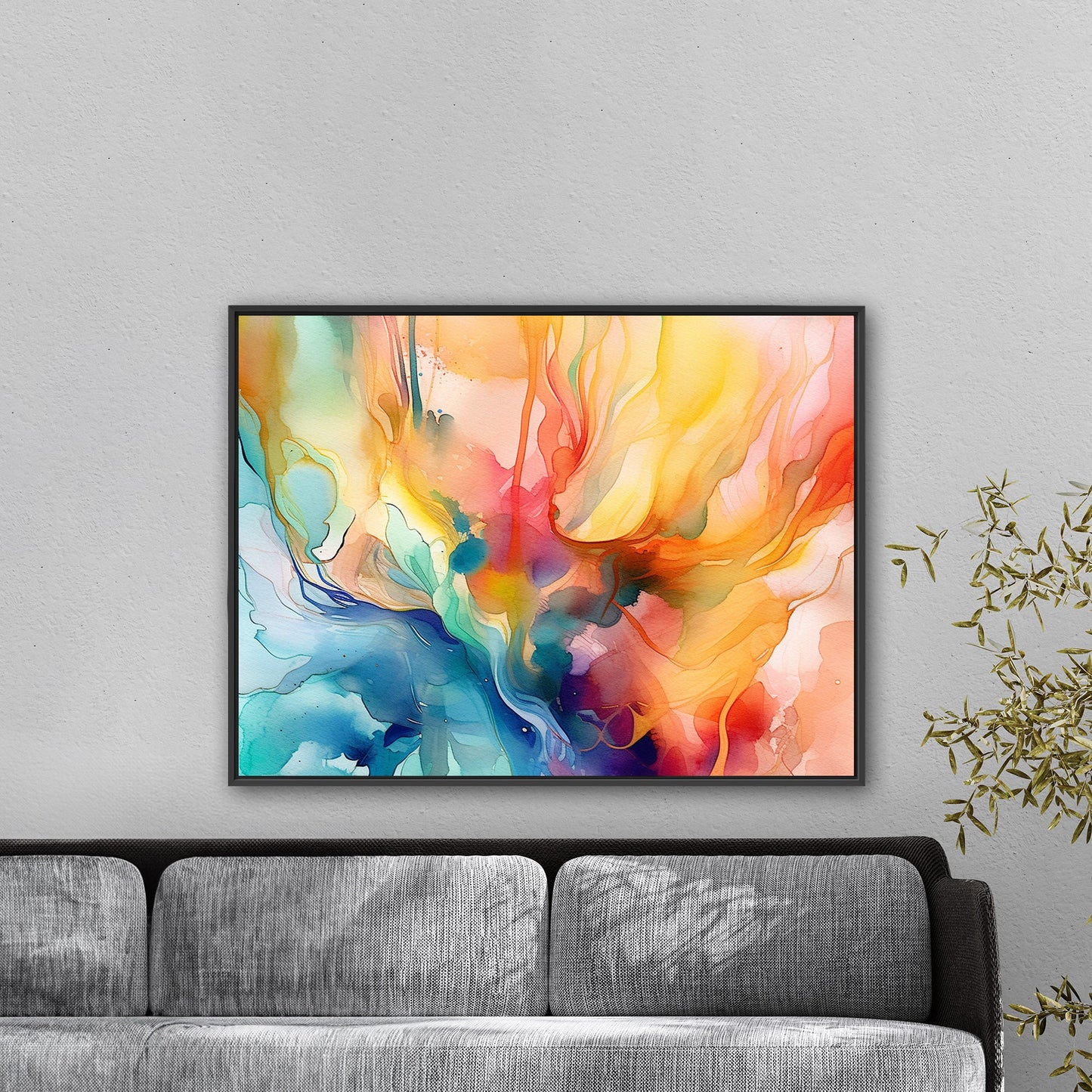 Watercolor Vibrant Multicolor Abstract - Flowing Color Symphony