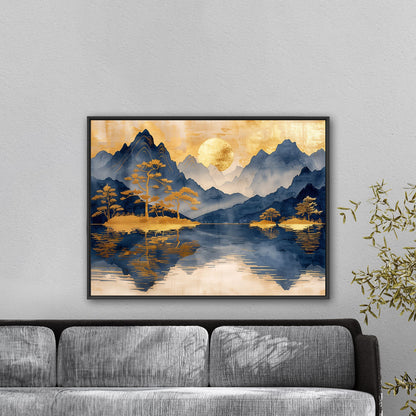 Golden Serenity: Mountains and Pavilions