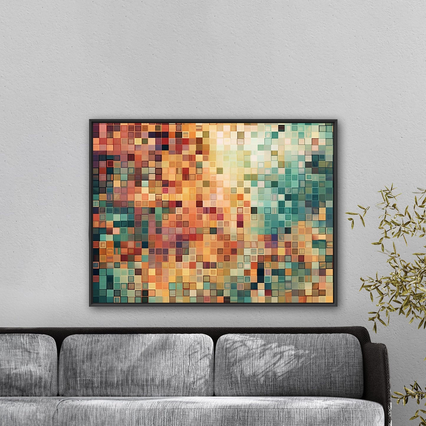 Abstract Geometric Squares Painting - Retro Pixelated Geometric Flare