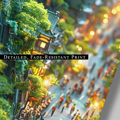 Tilt-shift image of a miniature city street with trees and little people - Avenue of Dreams