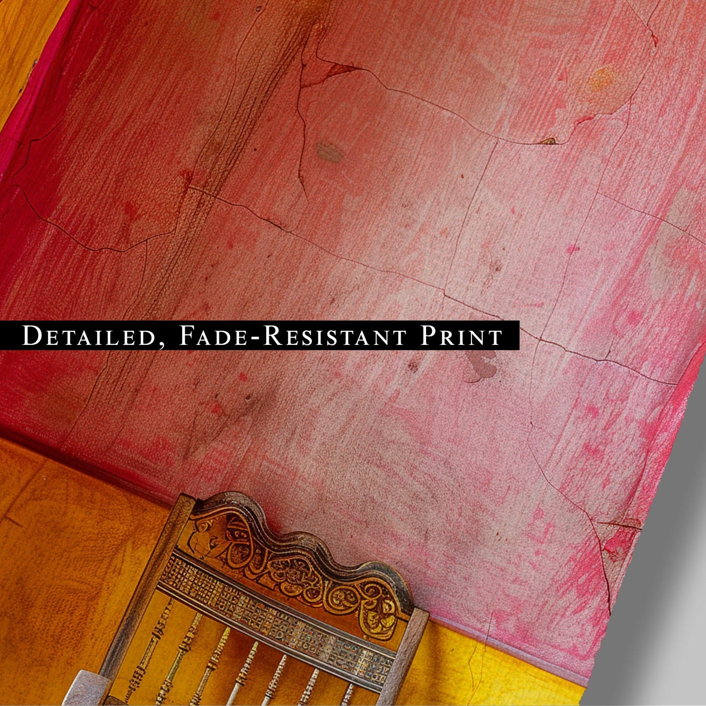 Old Wooden Chair Against a Textured Wall - Vibrant Still Life