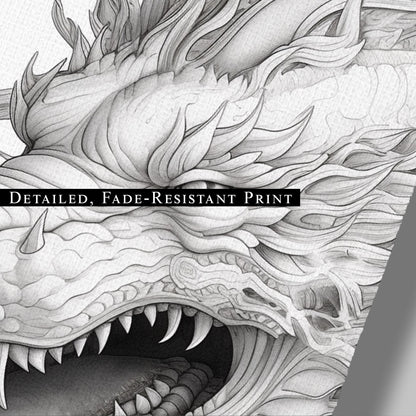 Pencil Drawing Style of Asian Dragon Head - Mythical Dragon: Intricate Allure