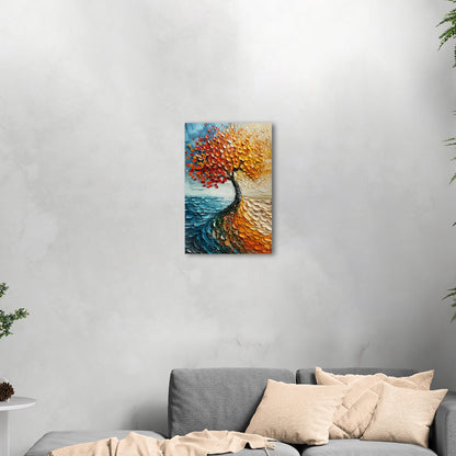 Stylized Tree of Life in Blues and Orange - Energy Elation