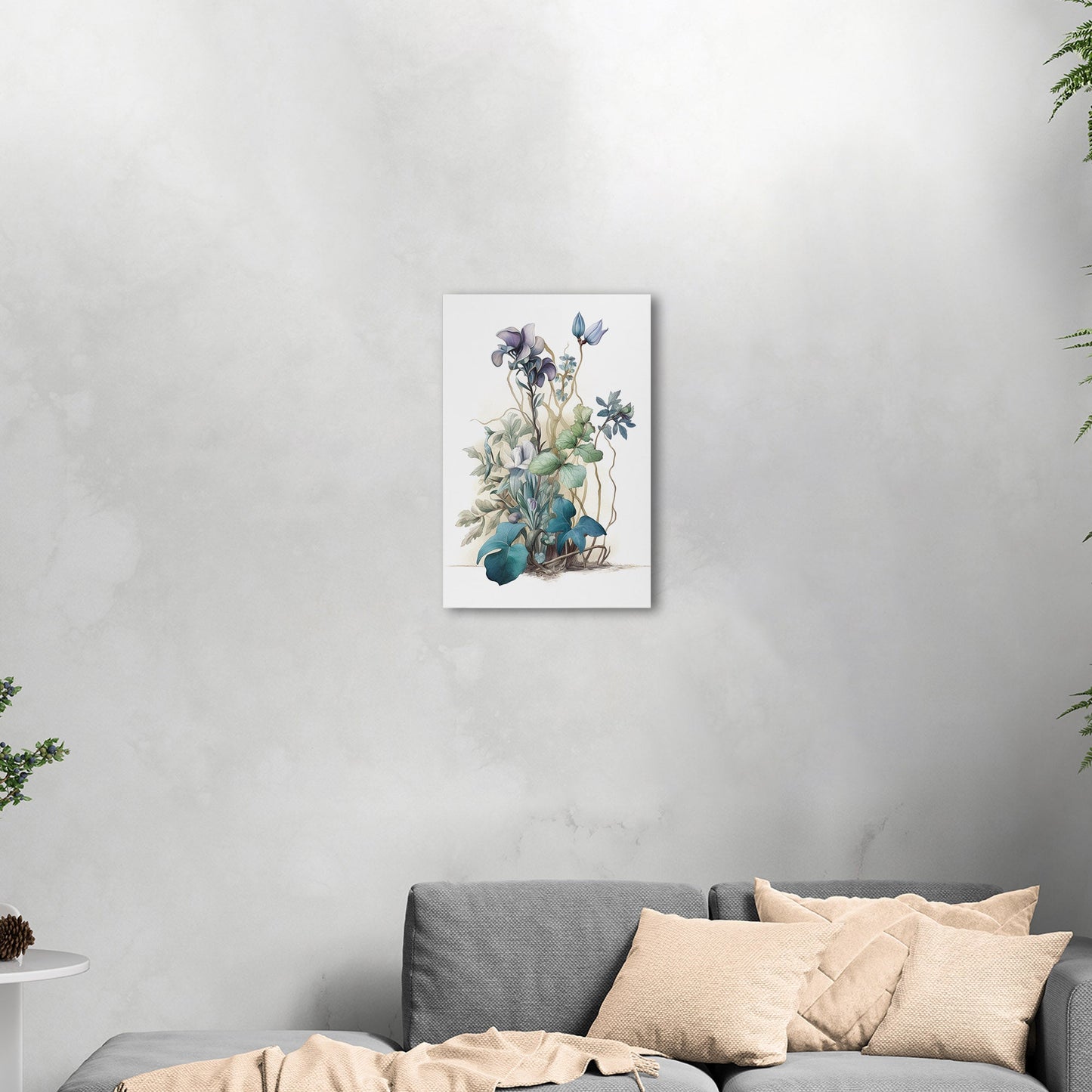 Watercolor of Wildflowers in Blues, Teals and Greens - Botanical Elegance