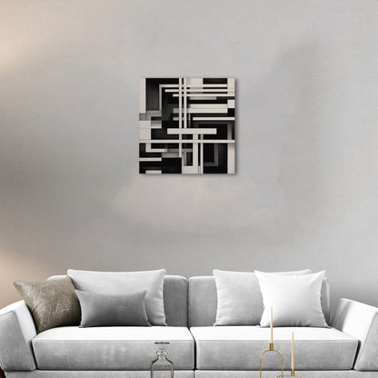 Black and White Geometric Abstract Painting - Sleek Serenity