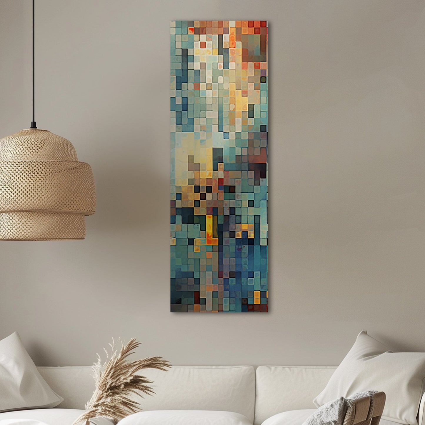 Abstract Geometric Squares Painting - Digital Retro Geometric Mosaic Art