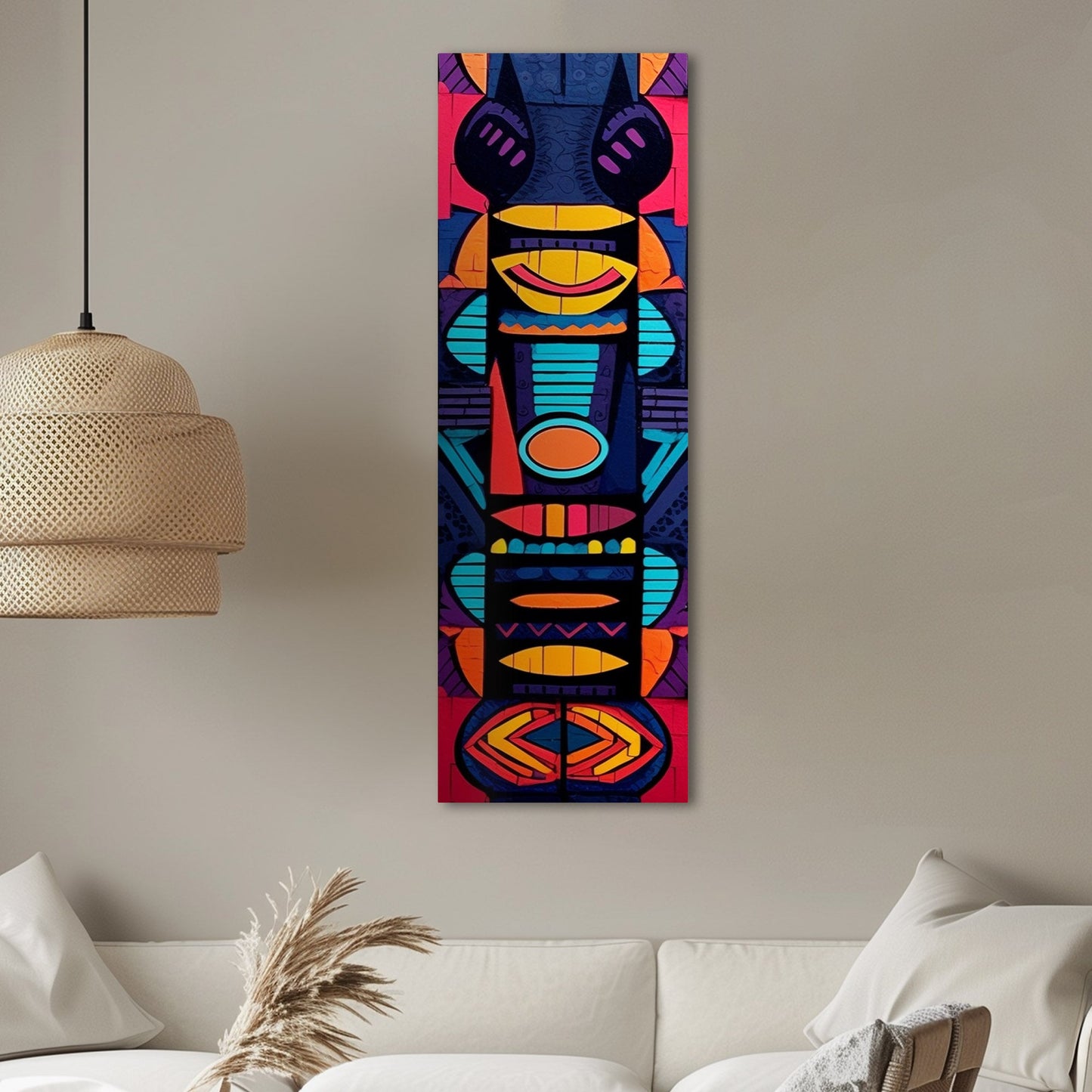 Tribal Totem Style Abstract Painting - Tribal Rhythms: Bold & Vibrant