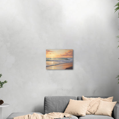 Coastal Beach Painting at Sunset - Golden Coast Sunset Serenity