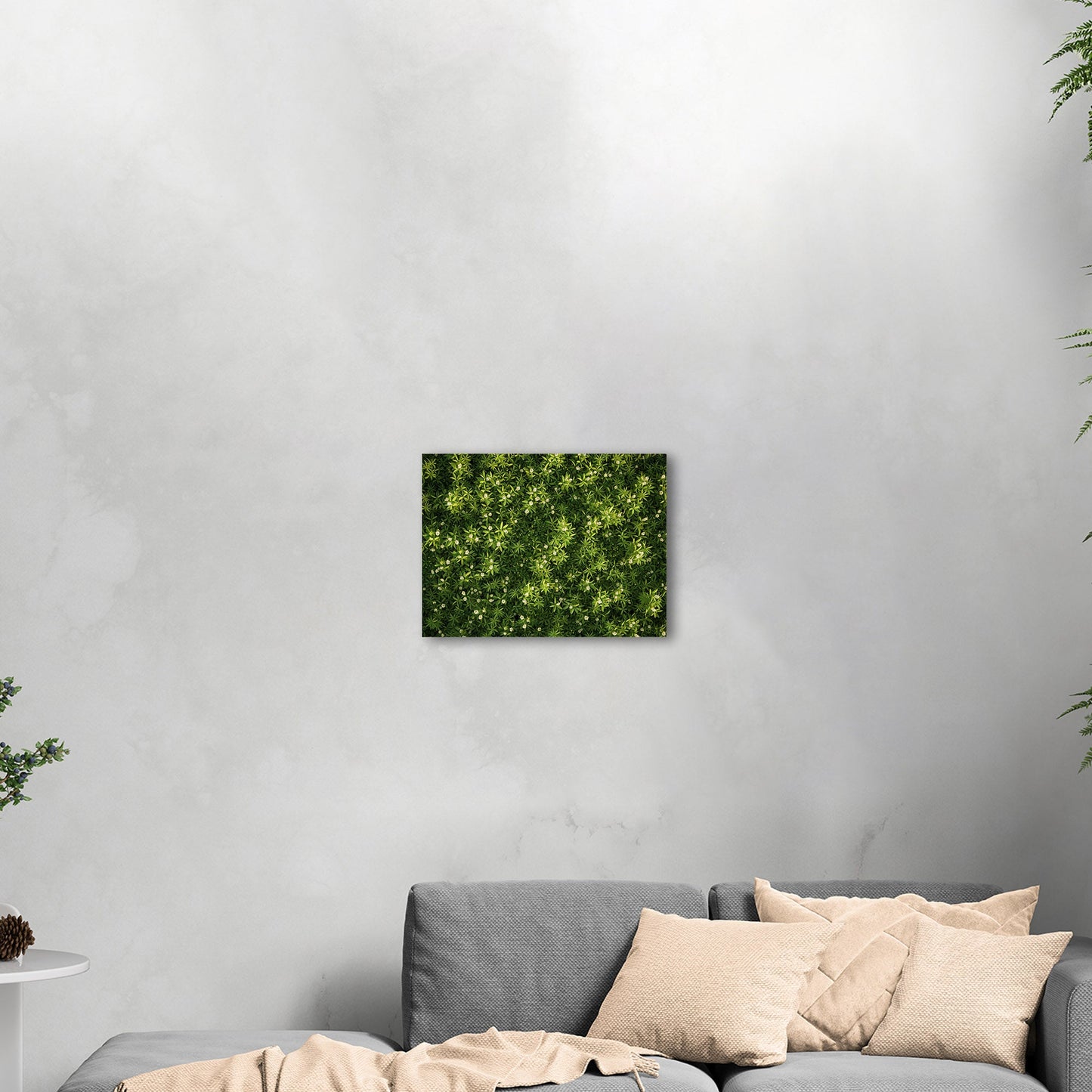 Stunning wall art with lush greens and tiny wildflowers - Enchanted Oasis