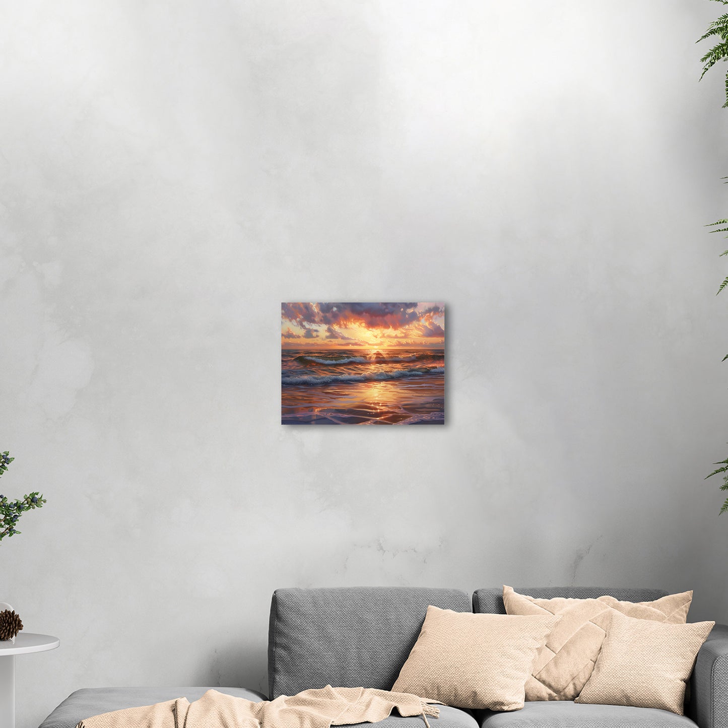 Seascape art piece capturing coastal tranquility - Coastal serenity Sunset Bliss