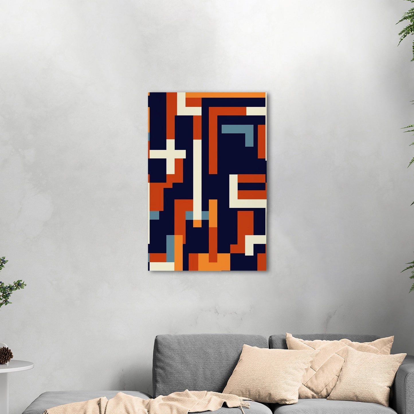 Geometric abstract wall art in blue and gold - Zenith Bliss