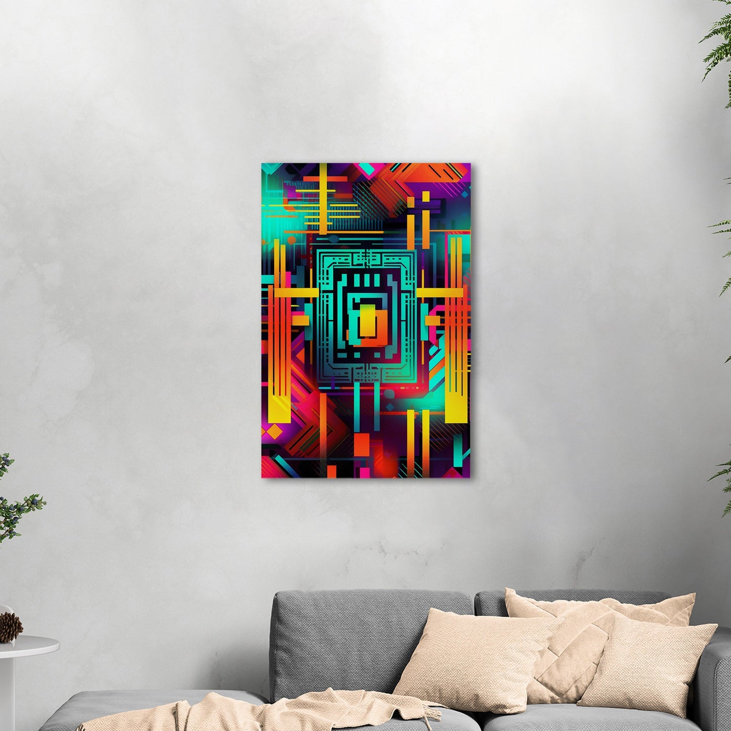 Retro Art Deco Inspired Abstract Digital Render - Neon Galactic Rhythm