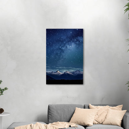 Painting of Star-filled Sky at night with Mountains as Backdrop - Starry Serenity at Midnight