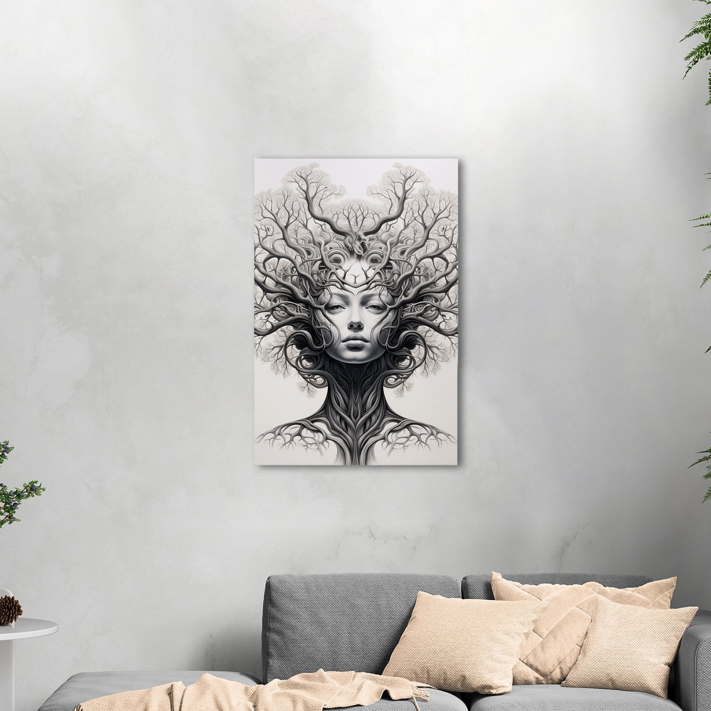 Sleek black and white tree artwork, elegance - Botanical Noir