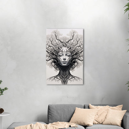 Sleek black and white tree artwork, elegance - Botanical Noir