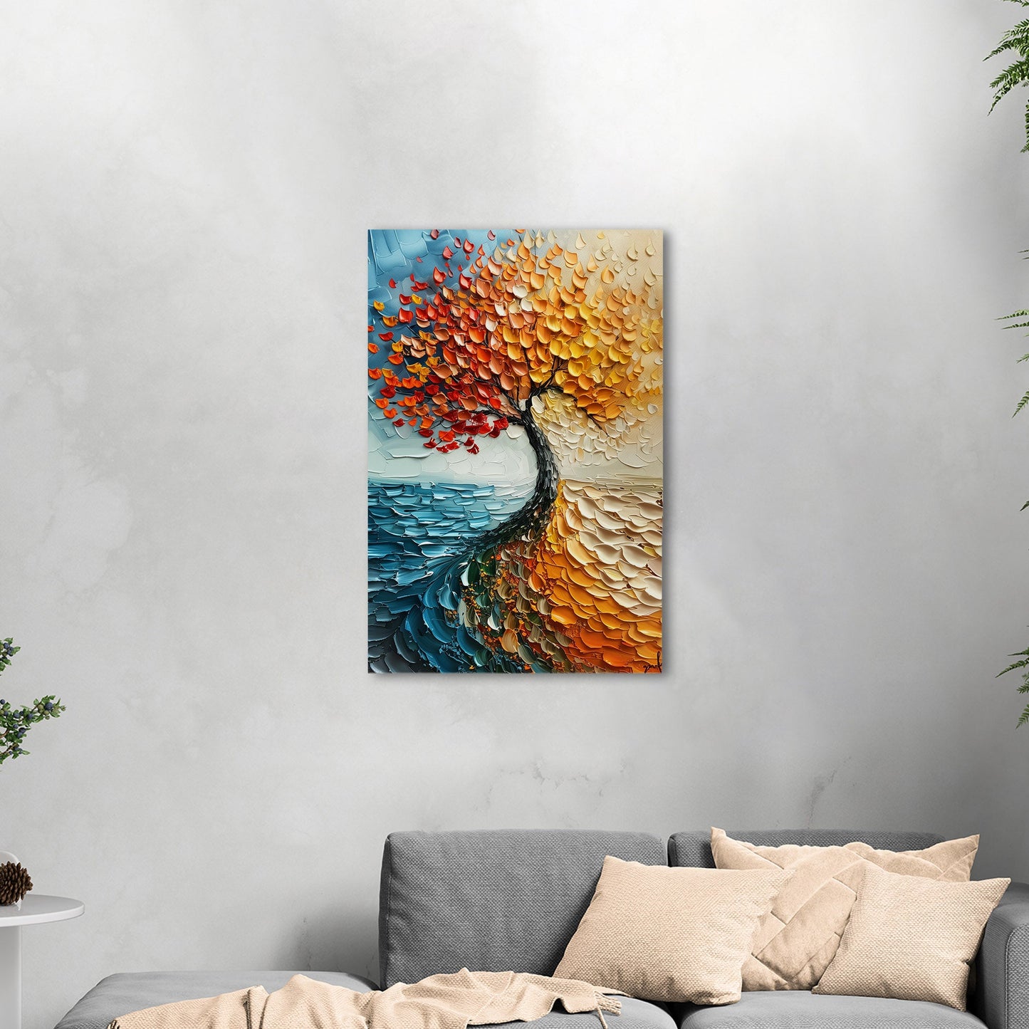 Stylized Tree of Life in Blues and Orange - Energy Elation