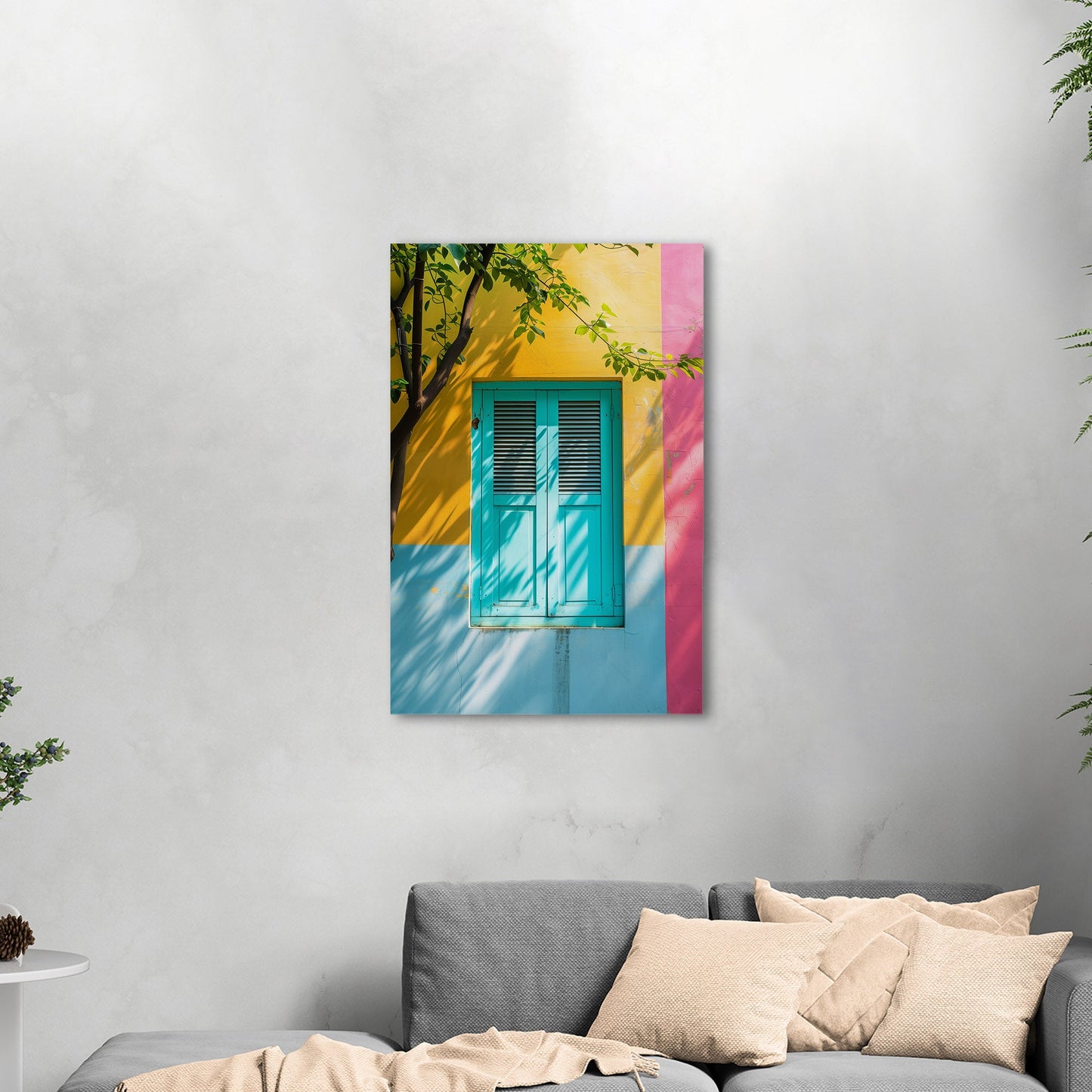 Stylized Window Shutters in Multi-Colored Wall - Elegant Aura