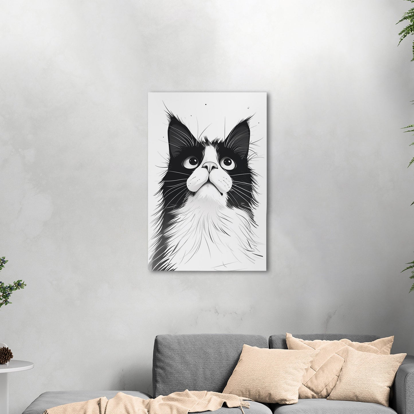 Black and White Cat Pencil Drawing - Curious Cat's Monochrome Gaze