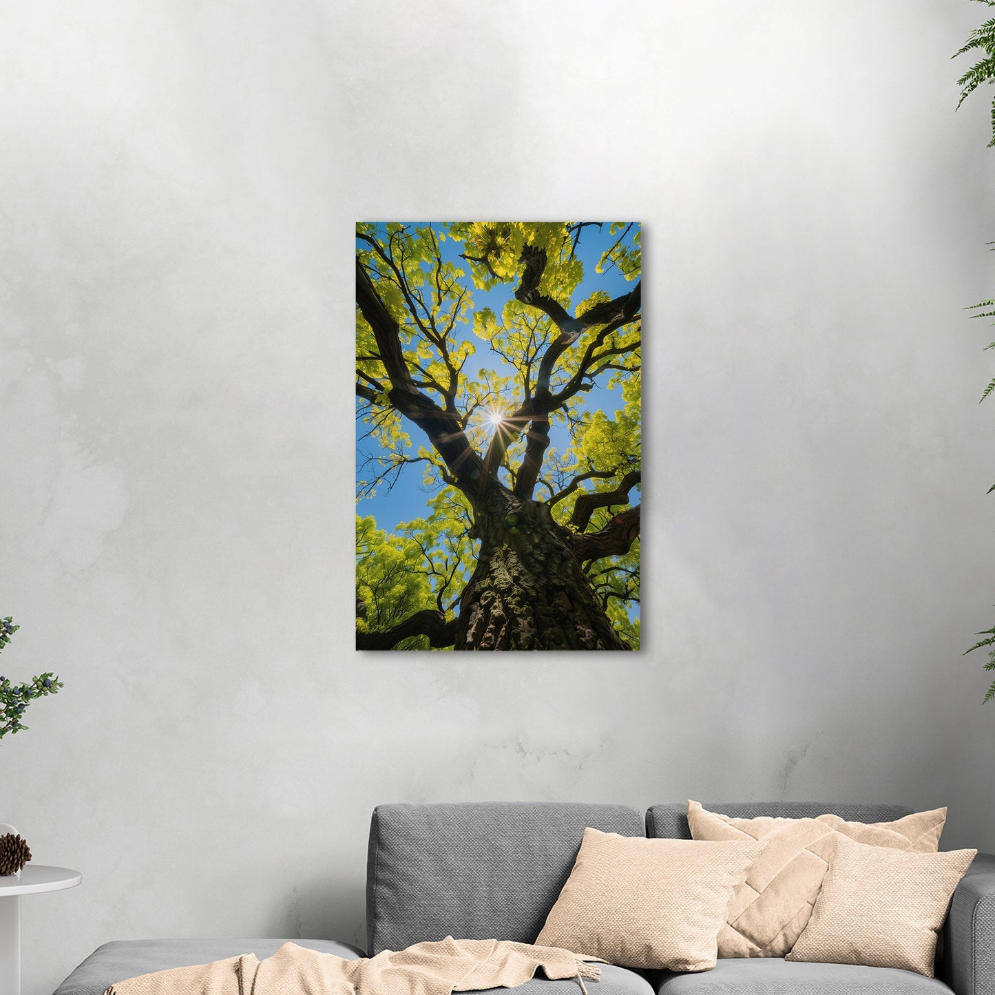 Photorealistic Tree Trunk View of Tree and Sky - Tranquil Vitality: Sunlit Tree Dream