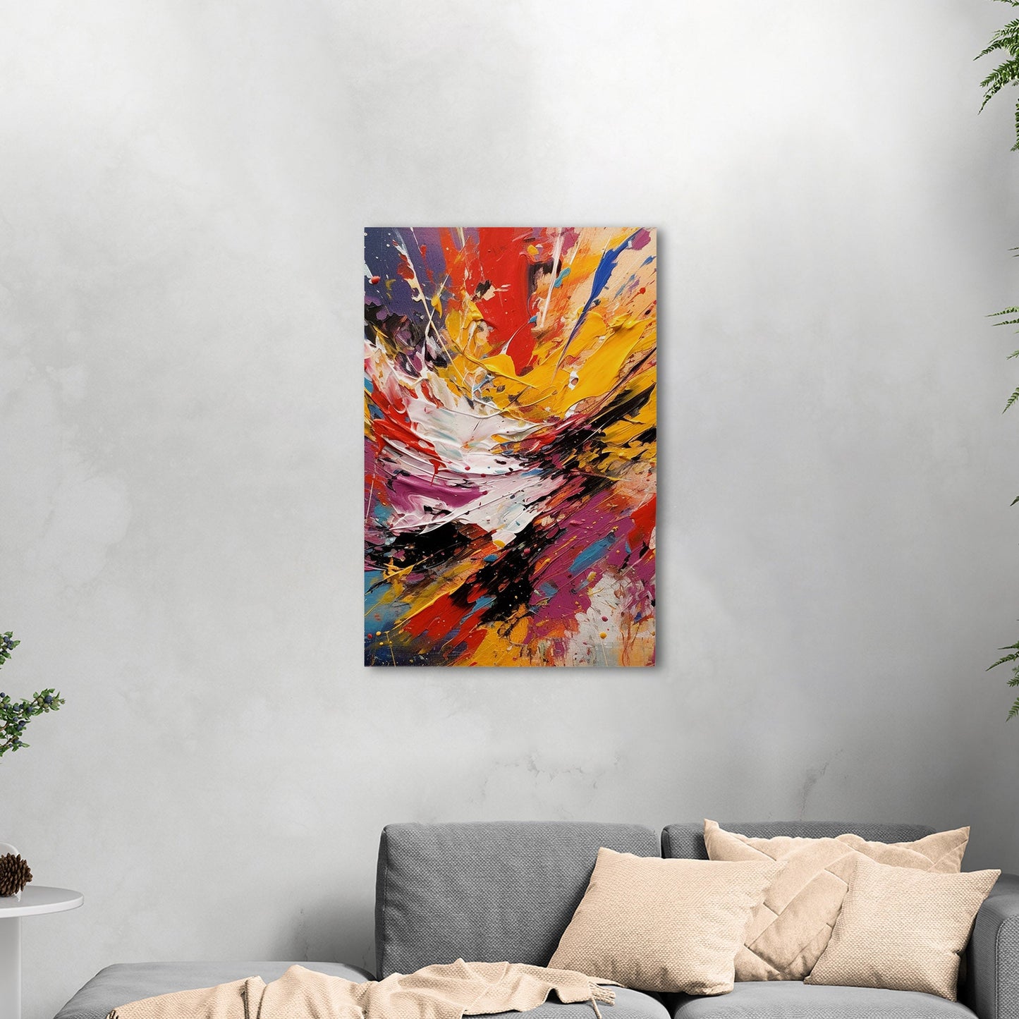 Vibrant abstract art piece with paint splatters - Eclectic Dream