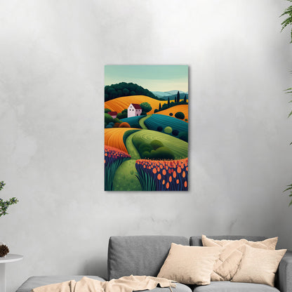 Stylized Digital Illustration of Countryside Vista - Dynamic Dreamscape