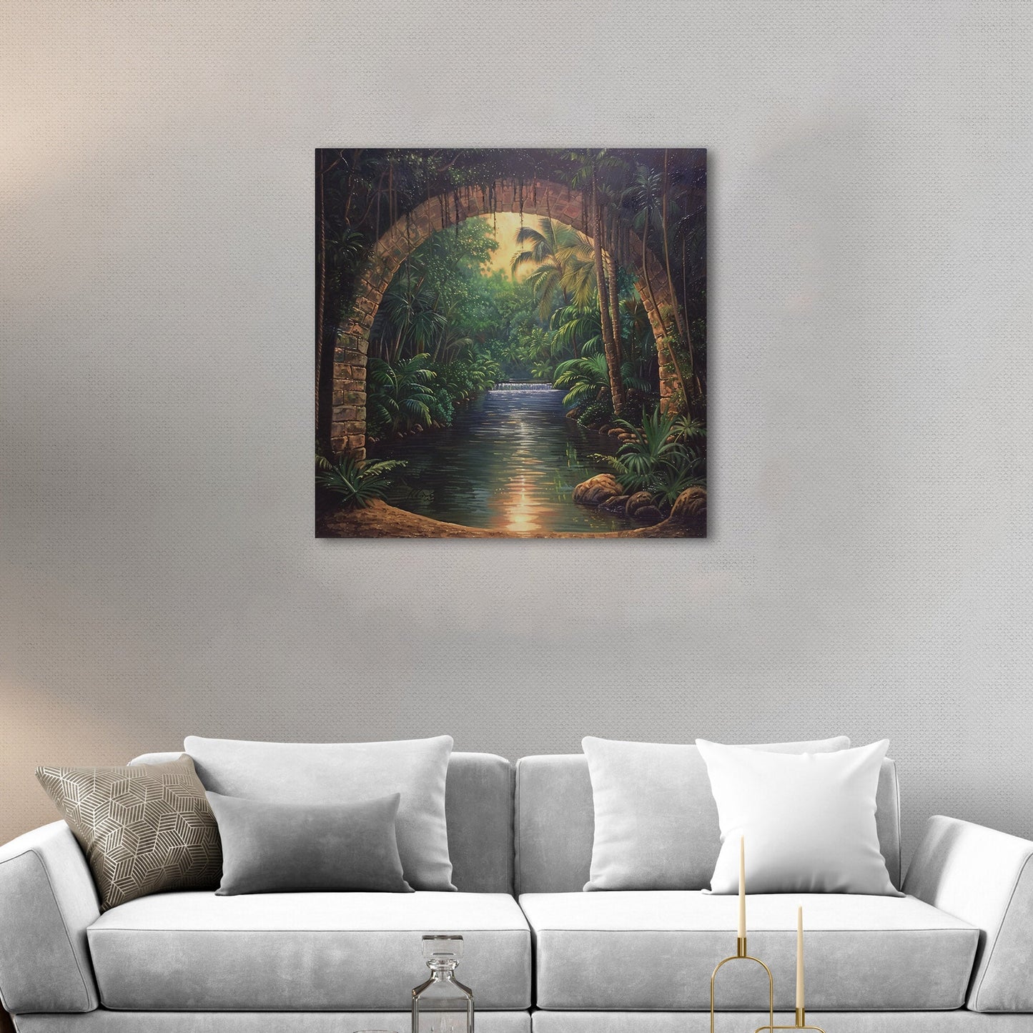 Painting of Archway Tunnel Looking Out at Jungle River - Enchanted Water View