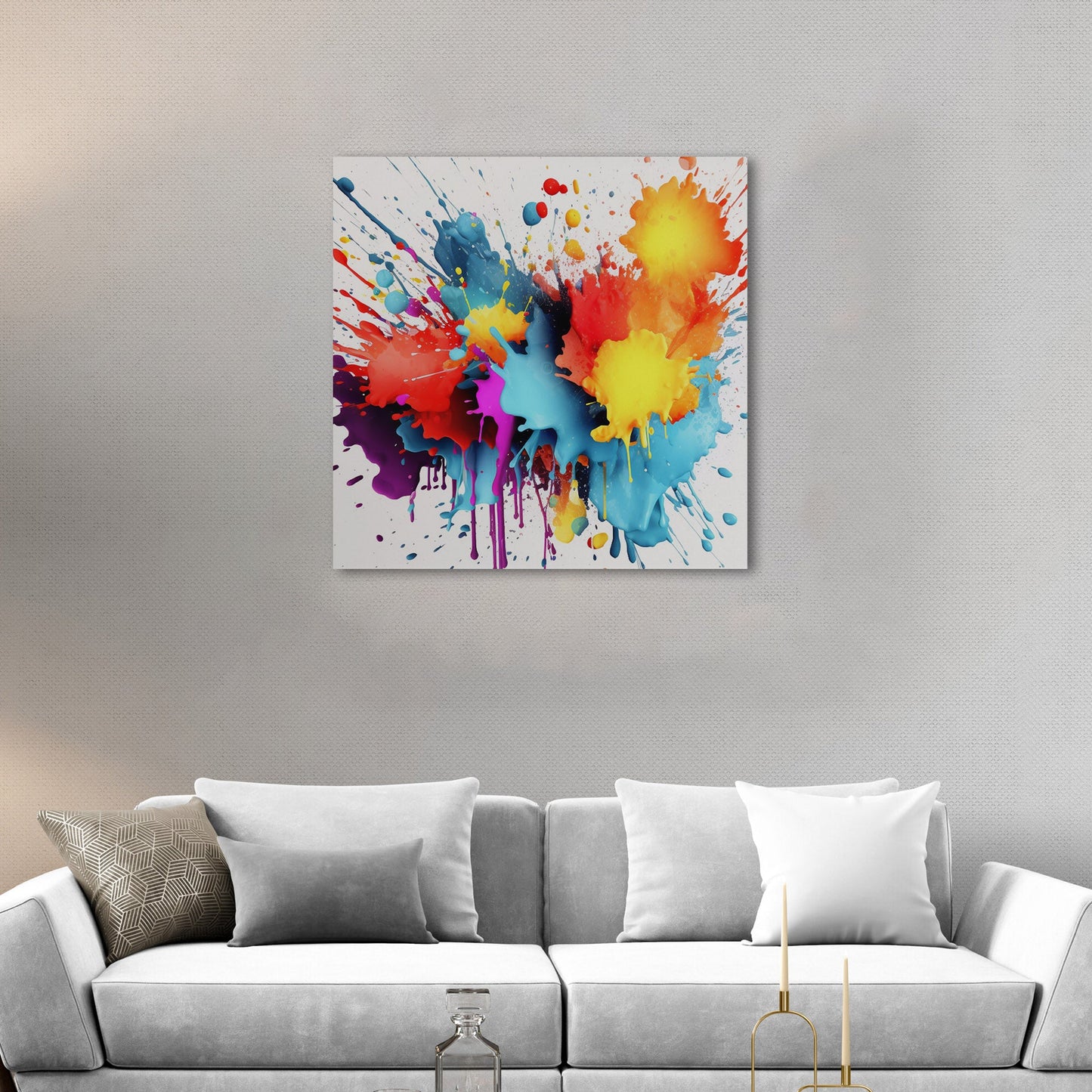 3D Digital Render of Splattered Colors - Vivid Spectrum Splatter Art