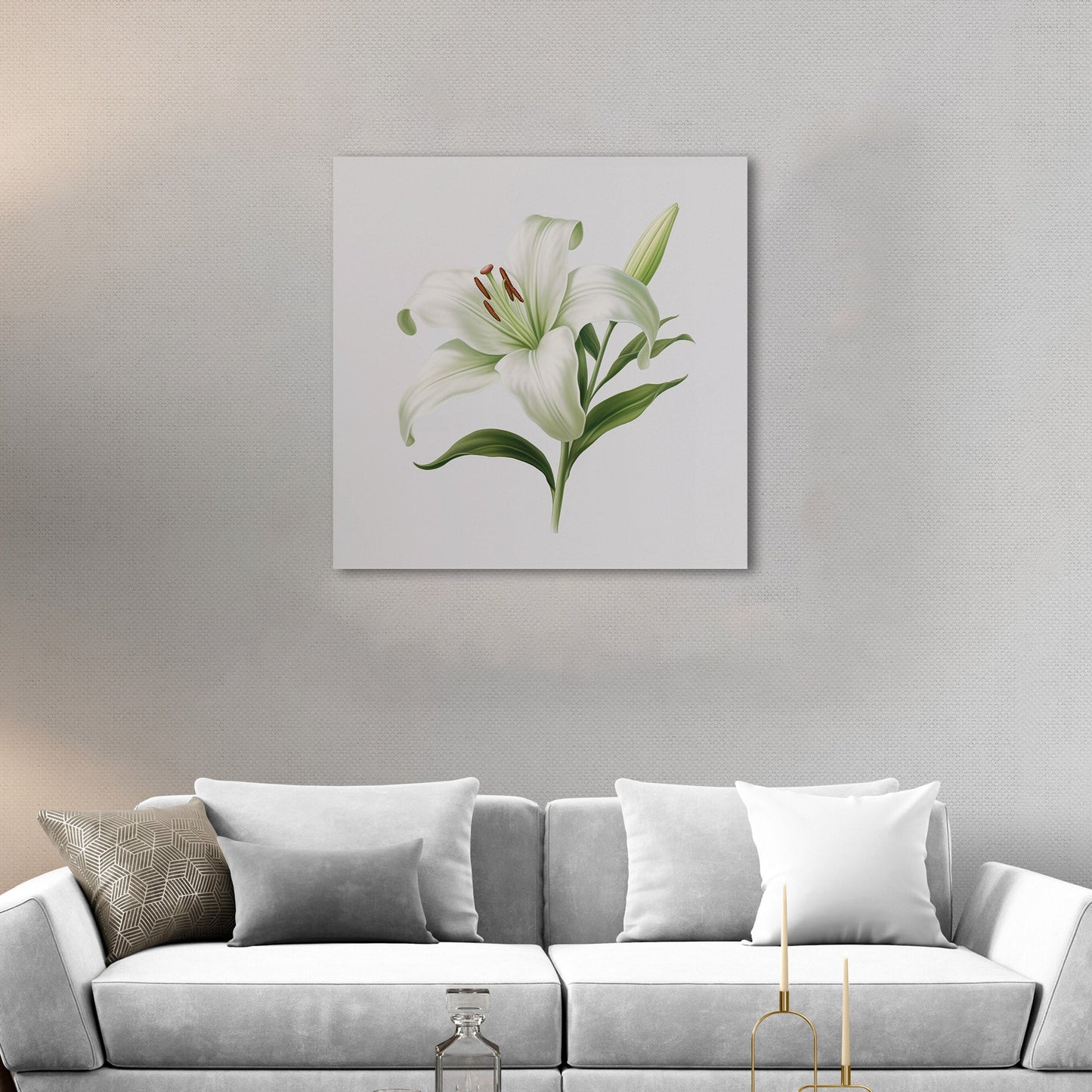 Painting of a Single Lily Highly Detailed on White Background - Lily Elegance