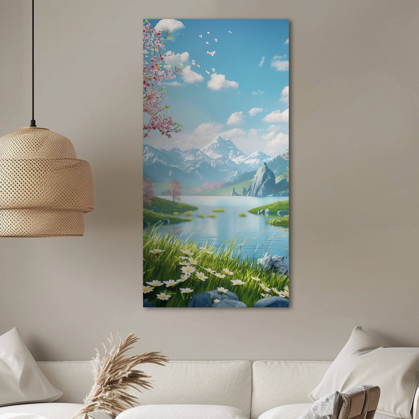 Asian-inspired 3D Illustration of Spring Scenery - Enchanting Oasis