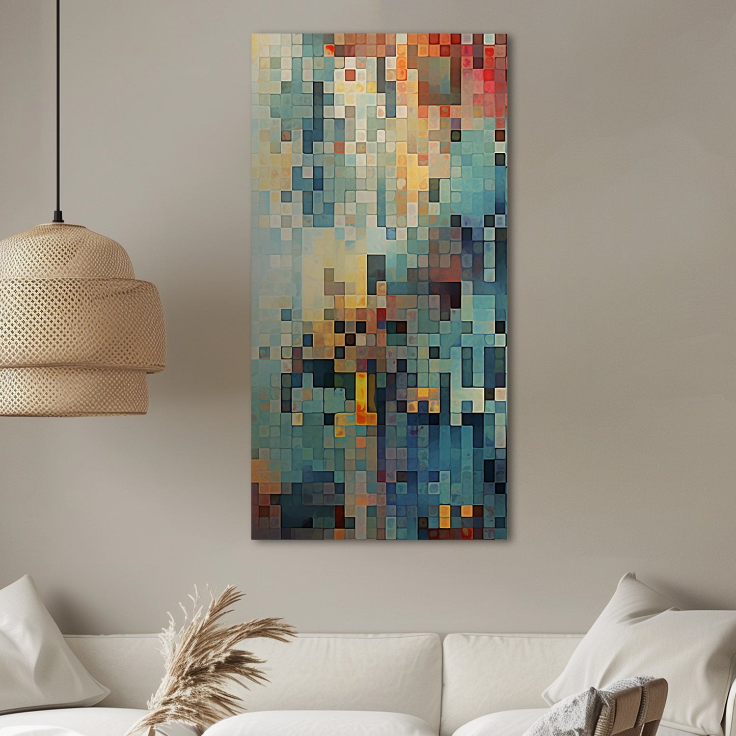 Abstract Geometric Squares Painting - Digital Retro Geometric Mosaic Art