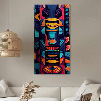 Tribal Totem Style Abstract Painting - Tribal Rhythms: Bold & Vibrant