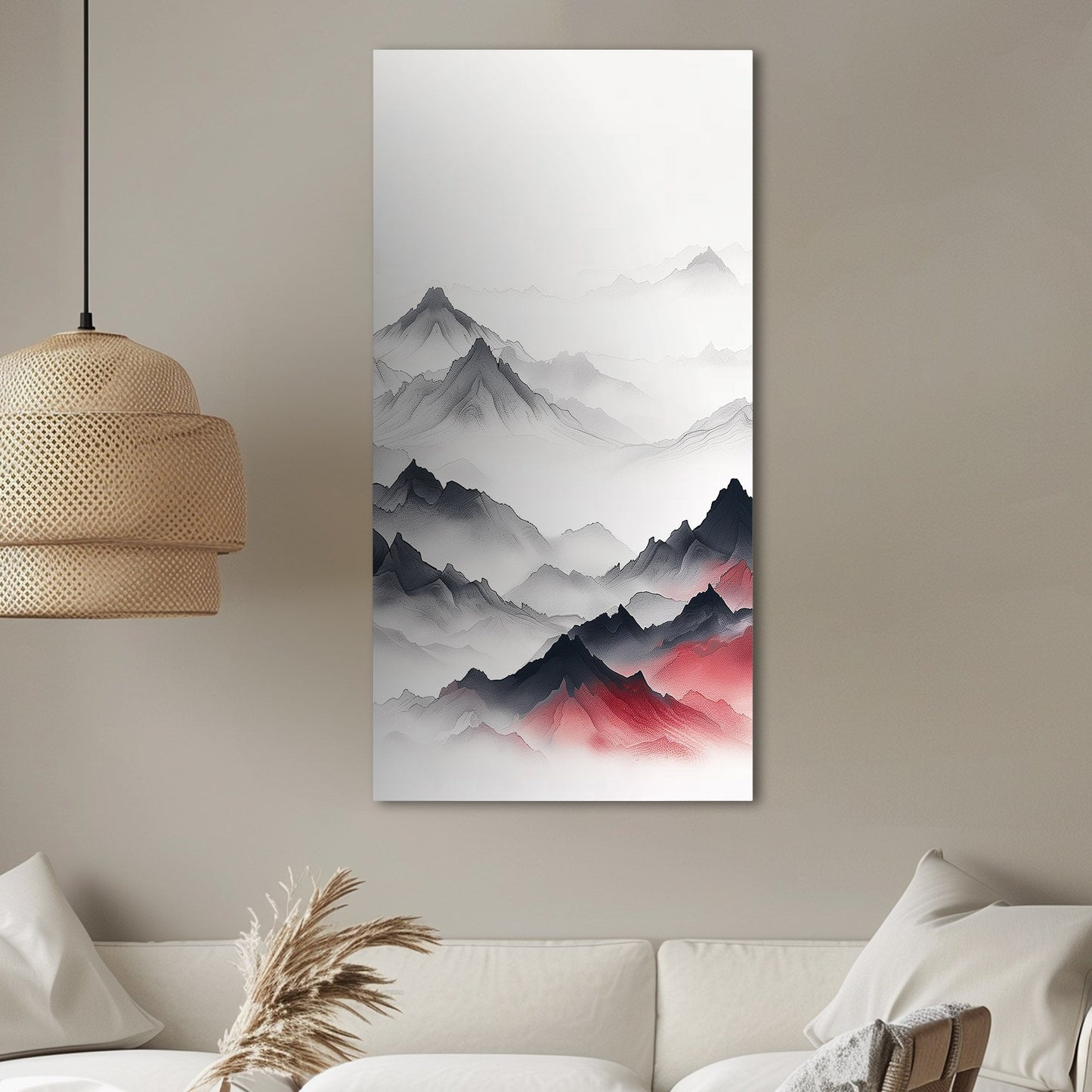 Minimalist Mountain Peaks on White Background - Ethereal Summit