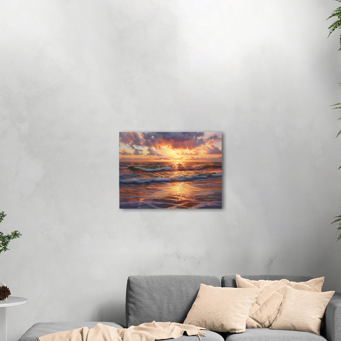 Seascape art piece capturing coastal tranquility - Coastal serenity Sunset Bliss