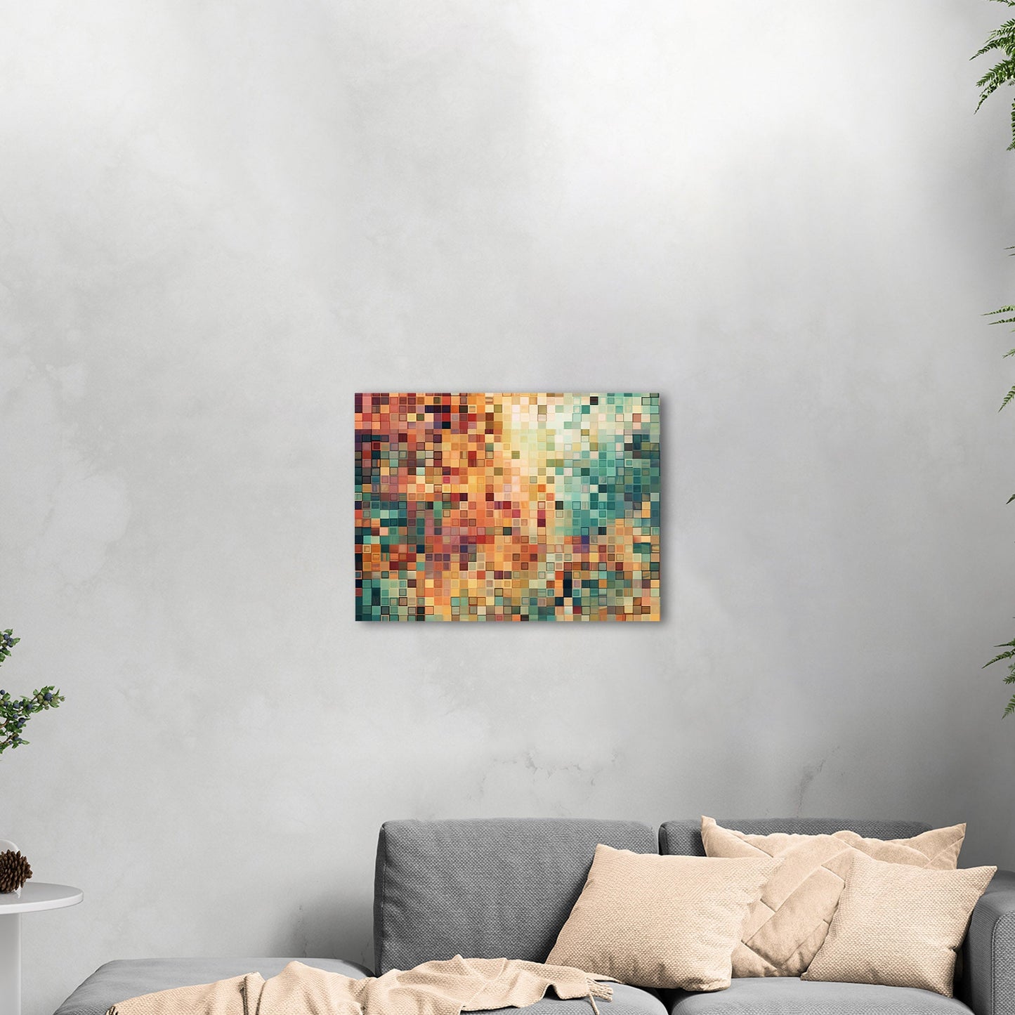 Abstract Geometric Squares Painting - Retro Pixelated Geometric Flare