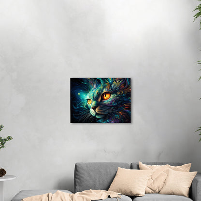 Psychedelic black cat portrait exuding mystery - Cosmic Enchantment