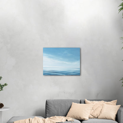 Minimalist abstract brush stroke painting of ocean and blue sky - Serenity Sky Vision