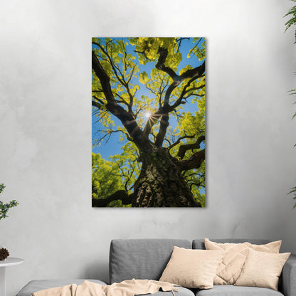 Photorealistic Tree Trunk View of Tree and Sky - Tranquil Vitality: Sunlit Tree Dream